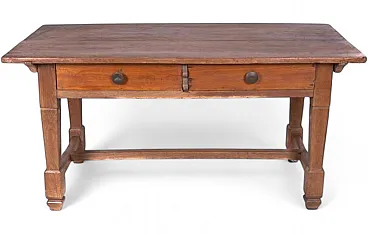 Rustic wood table with 2 drawers, early 20th century