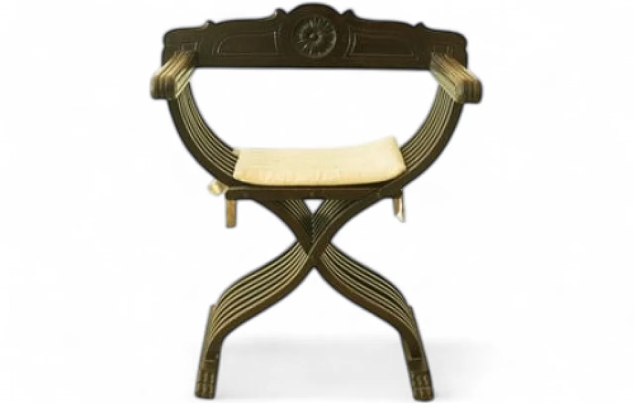 Savonarola chair in dark wood with upholstered seat, 20th century 9