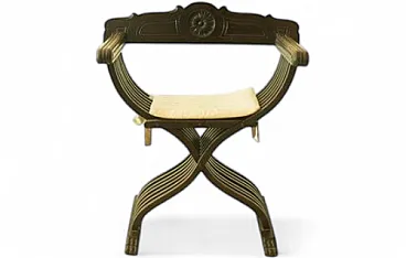 Savonarola chair in dark wood with upholstered seat, 20th century