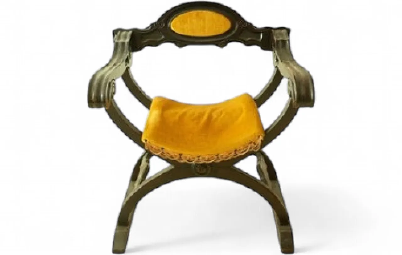 Savonarola chair in wood and velvet with backrest, 20th century 9