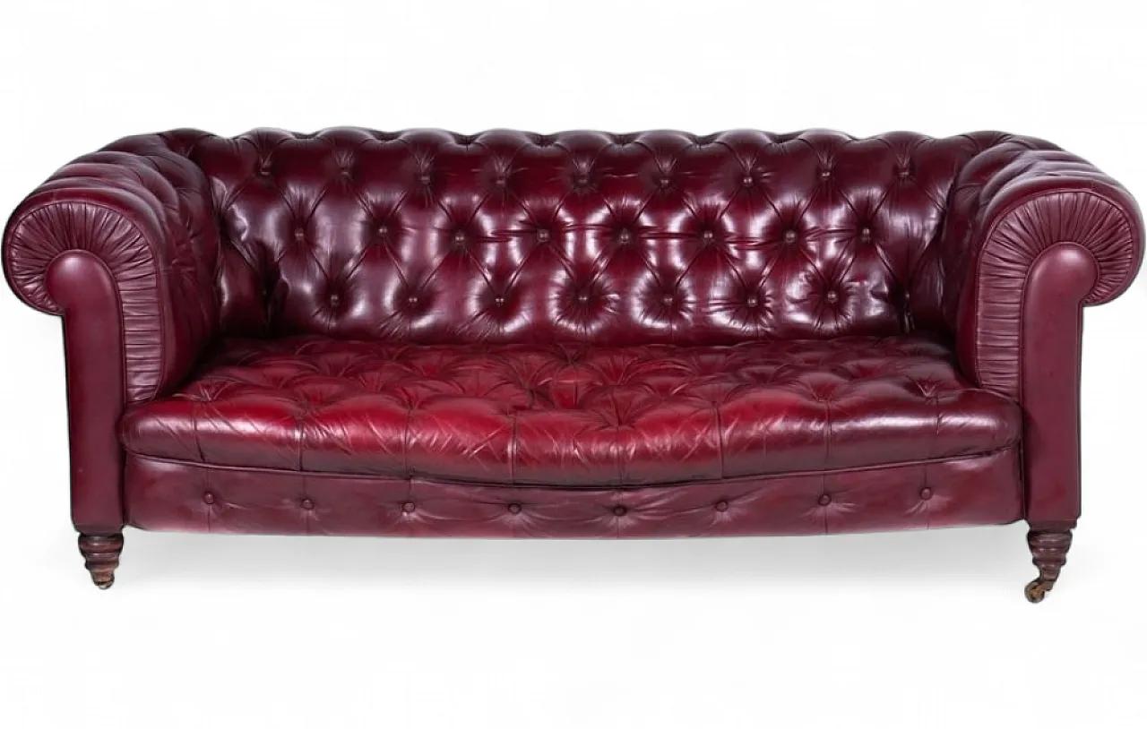 Divano Chesterfield vittoriano in pelle bordeaux, inizio '800 7