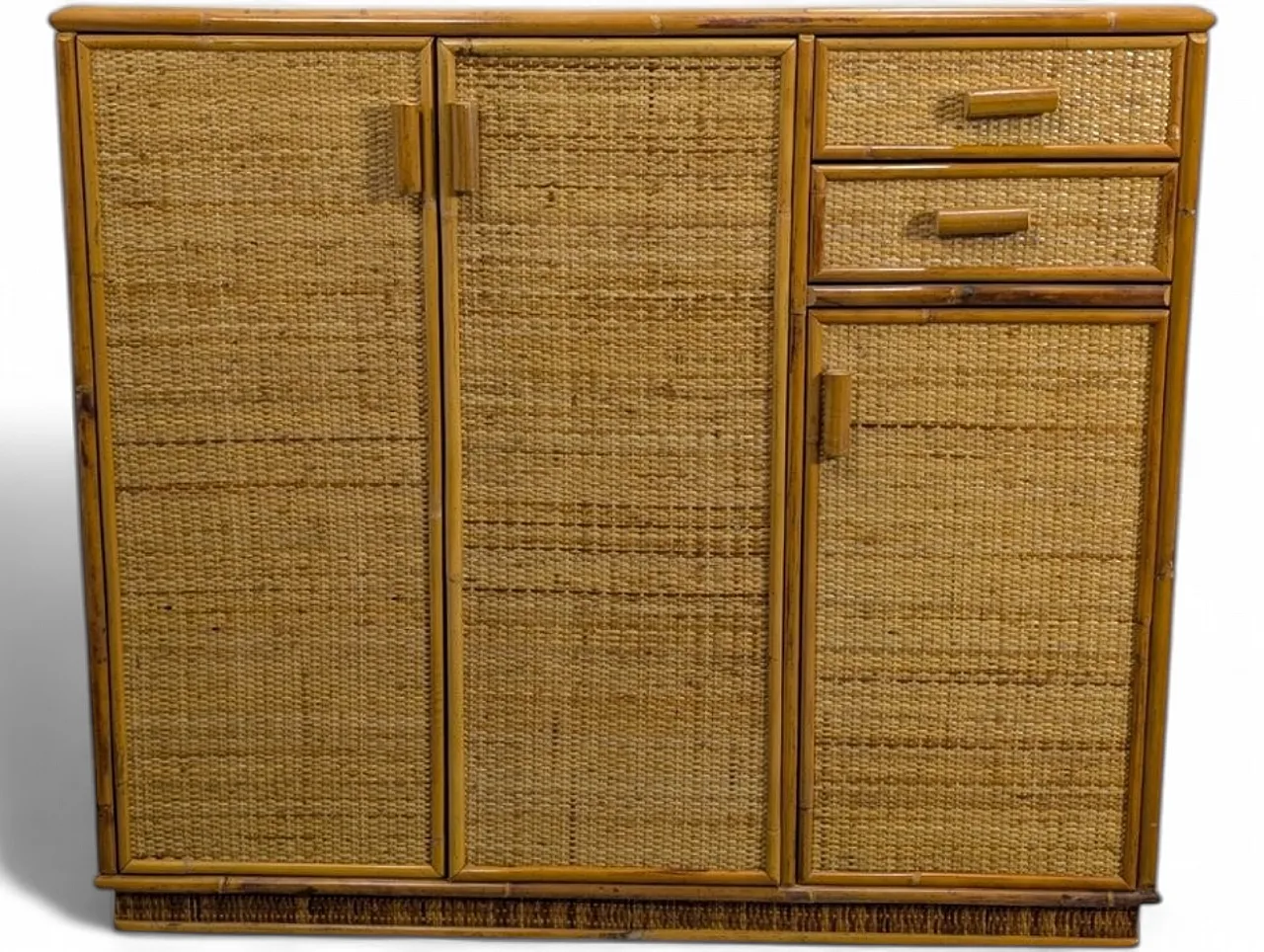 Wicker cabinet with 3 doors and 2 drawers, 1970s 12