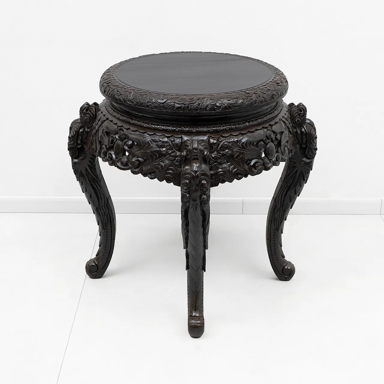 Chinese Qing Dynasty Carved Dragon Table, Ebonized Wood 1