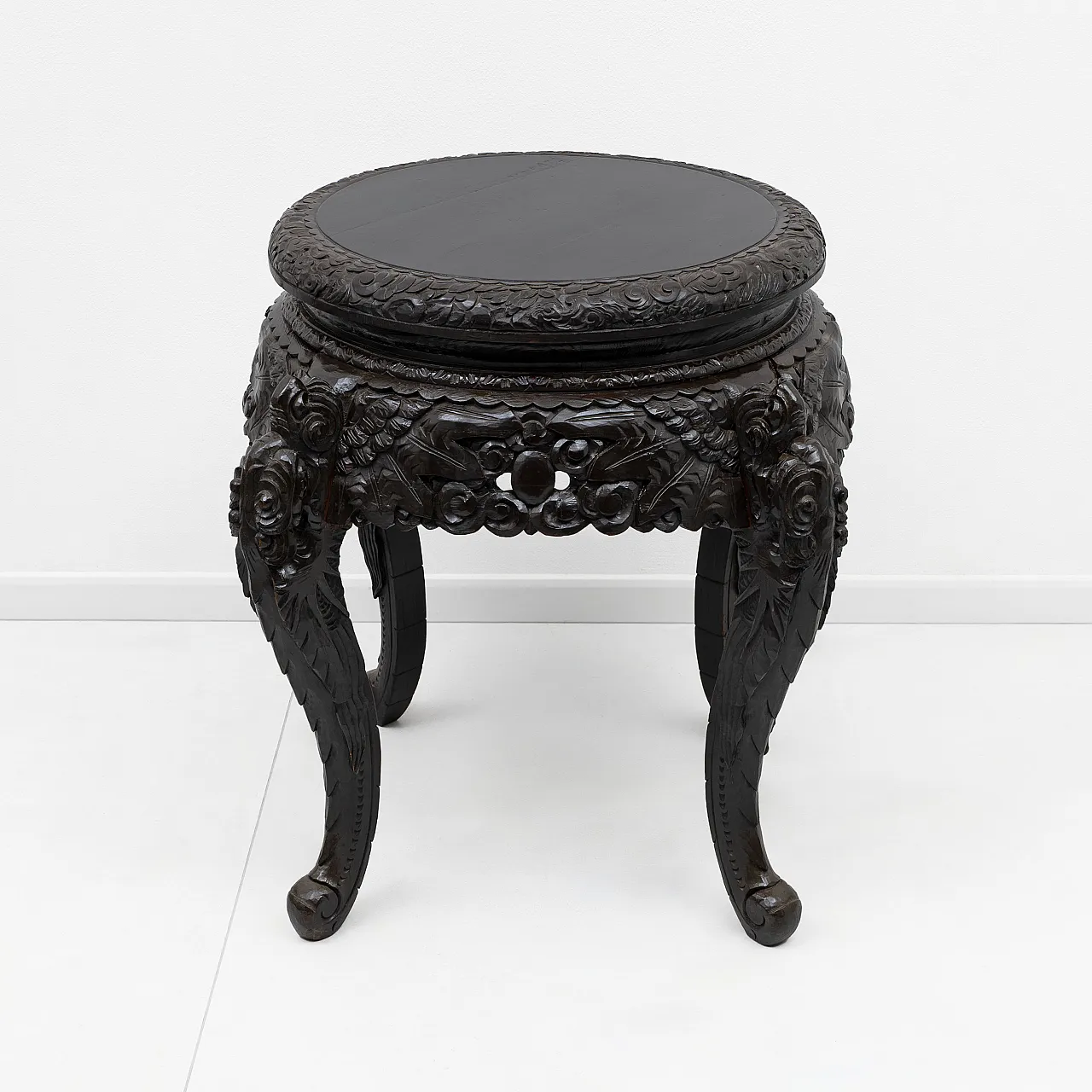Chinese Qing Dynasty Carved Dragon Table, Ebonized Wood 2