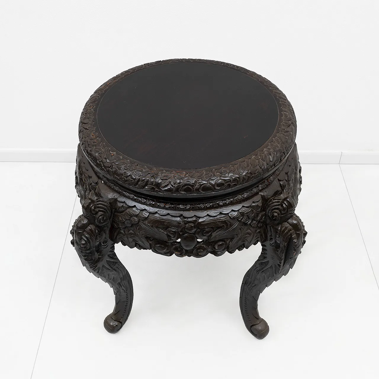 Chinese Qing Dynasty Carved Dragon Table, Ebonized Wood 4