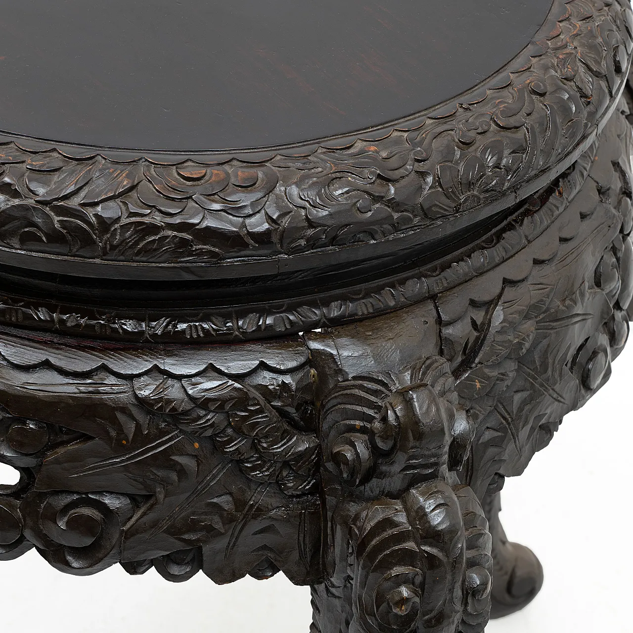 Chinese Qing Dynasty Carved Dragon Table, Ebonized Wood 6