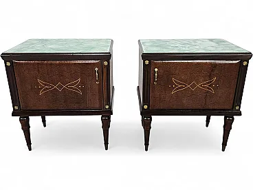 Pair of oak bedside tables with glass tops, 1960s