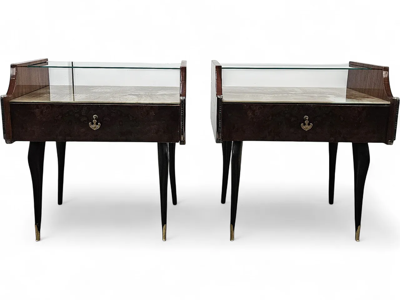 Pair of Mid-Century Mahogany Nightstands with Glass Top, 1960s 22