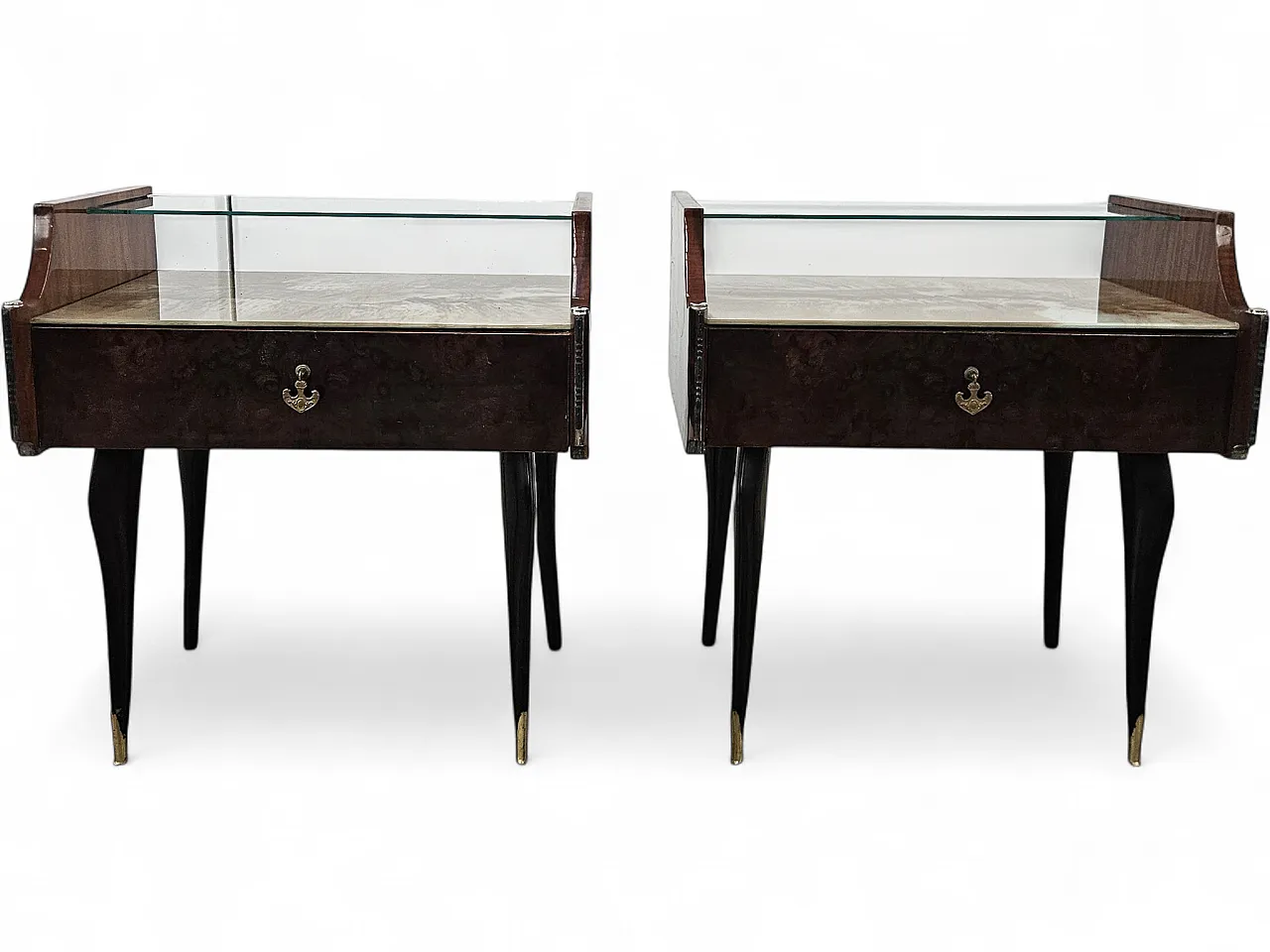 Pair of Mid-Century Mahogany Nightstands with Glass Top, 1960s 23