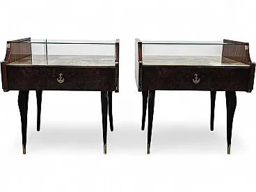 Pair of Mid-Century Mahogany Nightstands with Glass Top, 1960s