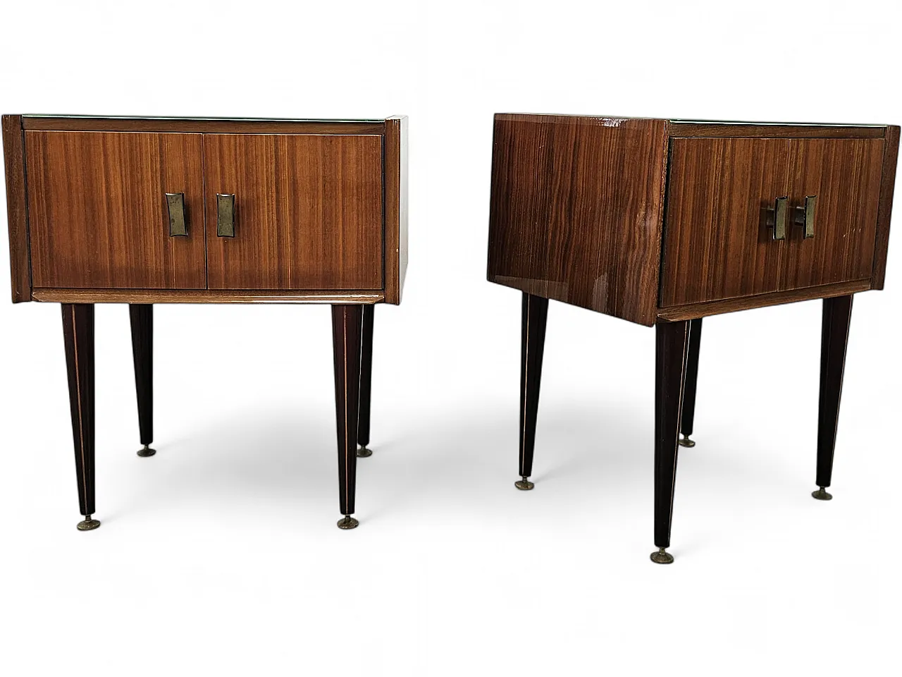 1960s walnut-clad bedside tables with glass tops 22