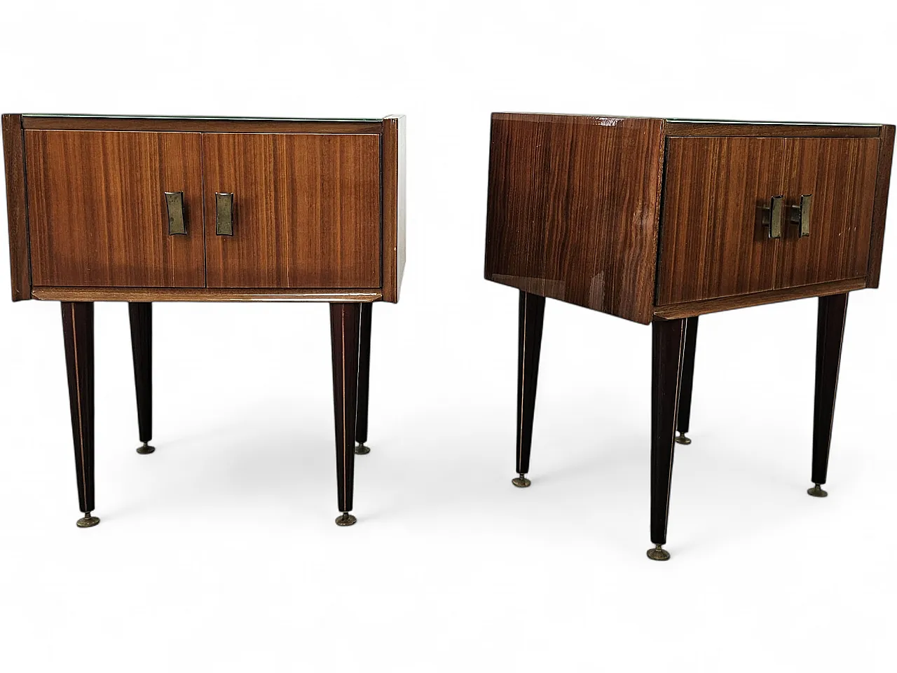 1960s walnut-clad bedside tables with glass tops 23
