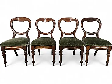 Four solid wood chairs with fabric seats, late 19th century