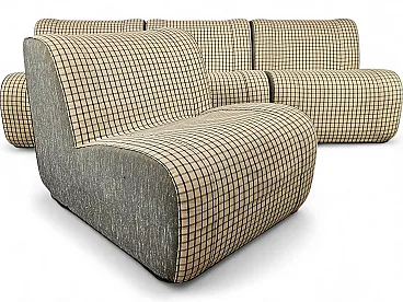Set of 3 modular sofa in checked fabric, 1970s