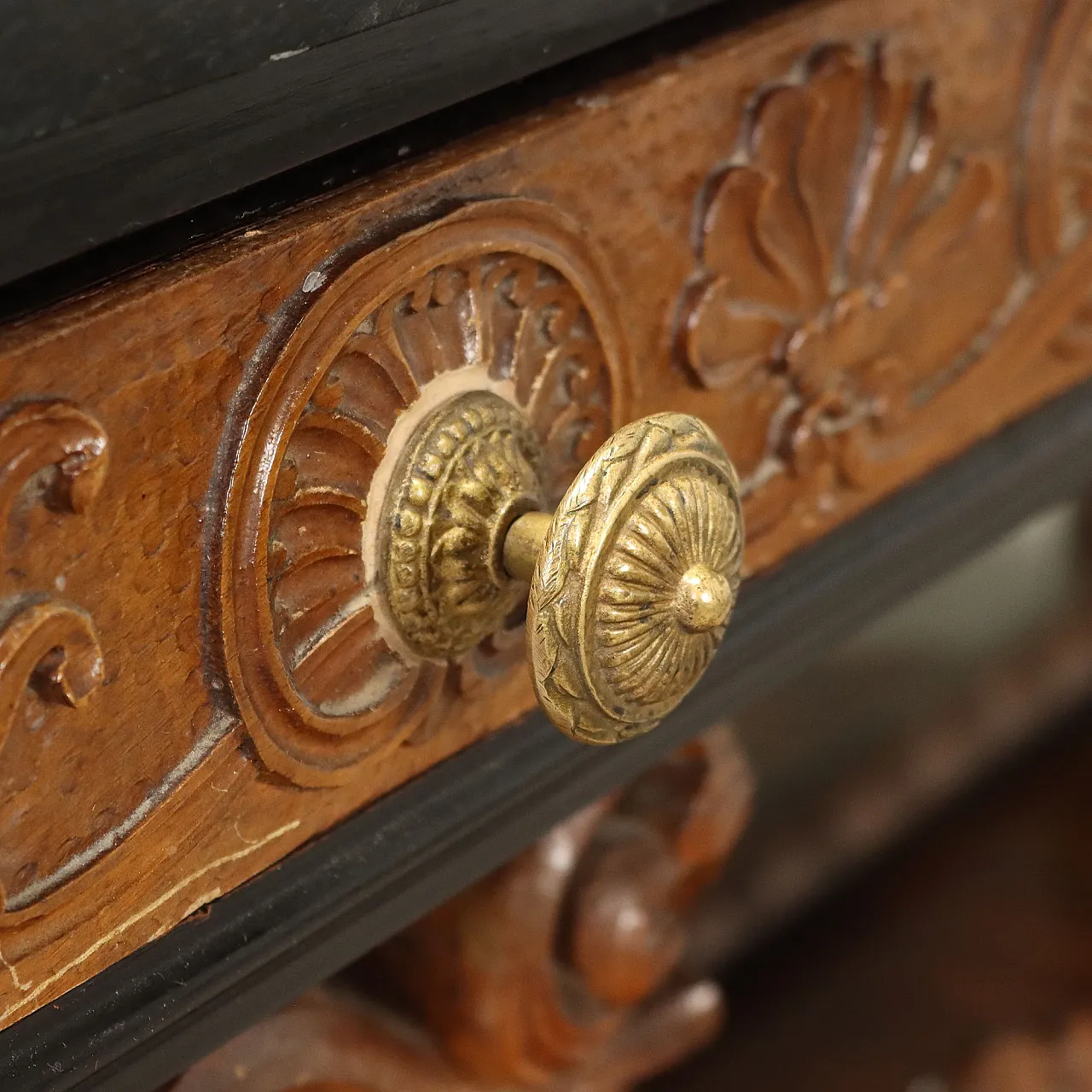 Console with mirror in walnut and serpentine marble, 20th century 6