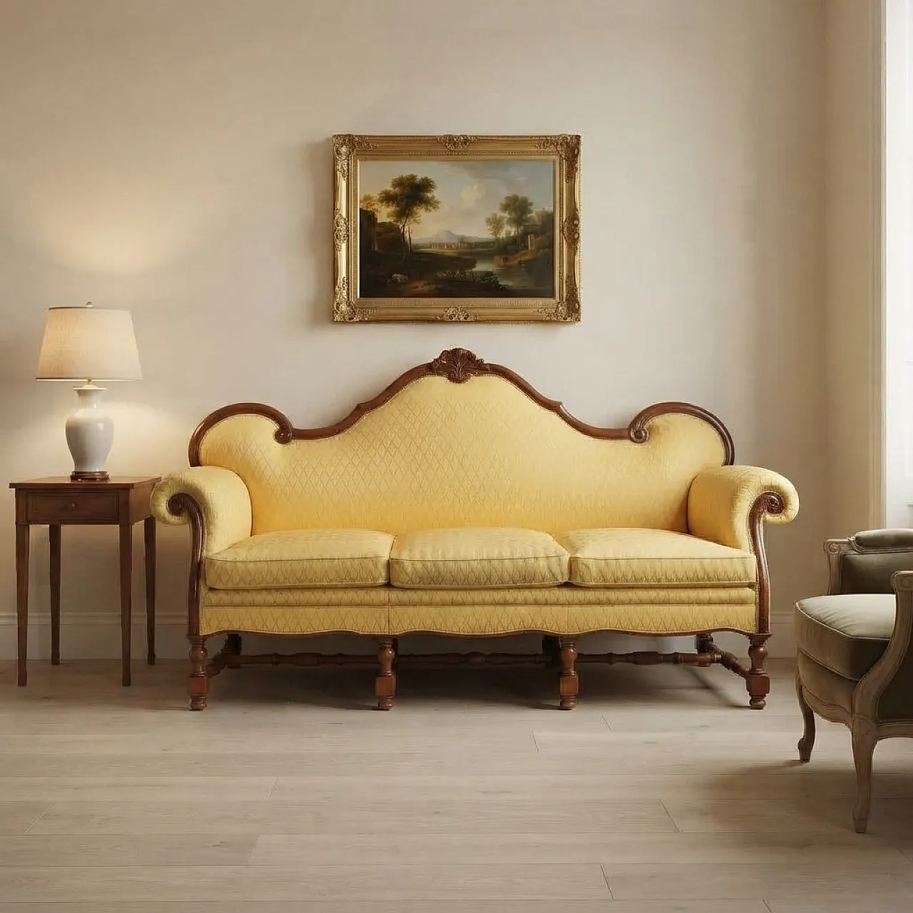Walnutsofa with leaf carvings, mid-20th century 2