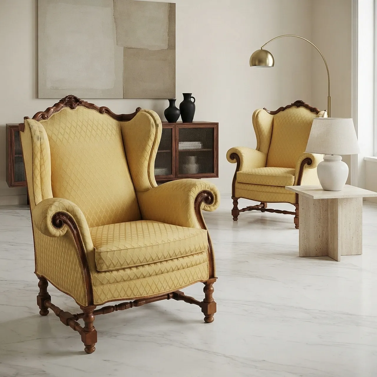 Pair of carved walnut armchairs, mid-20th century 2