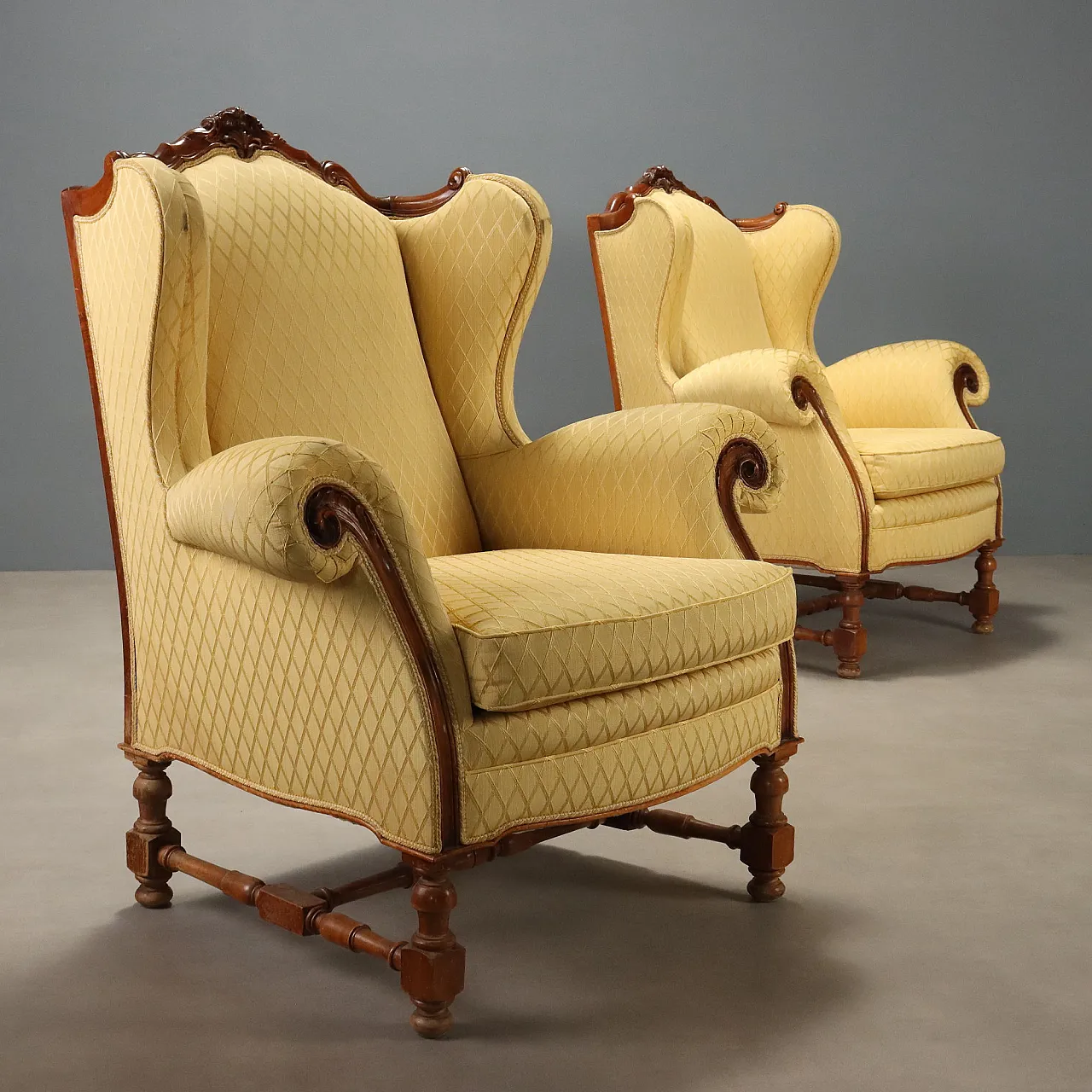 Pair of carved walnut armchairs, mid-20th century 4