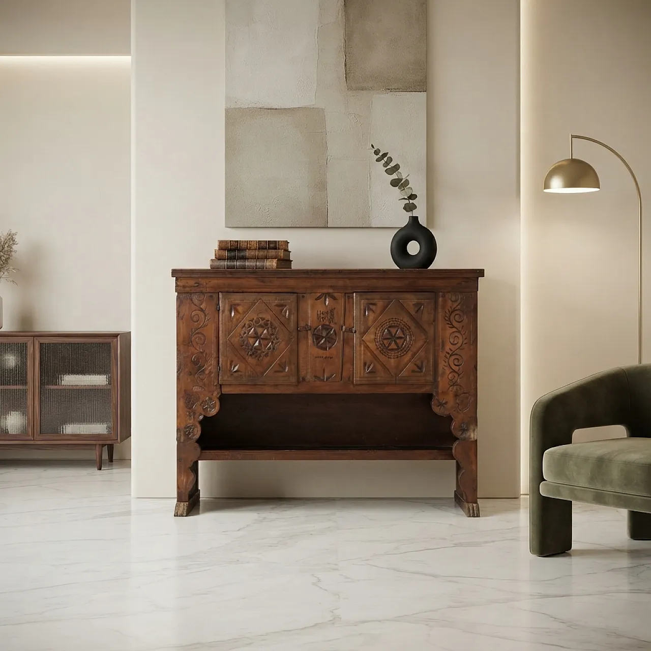Walnut and chestnut sideboard with carvings, 19th century 2