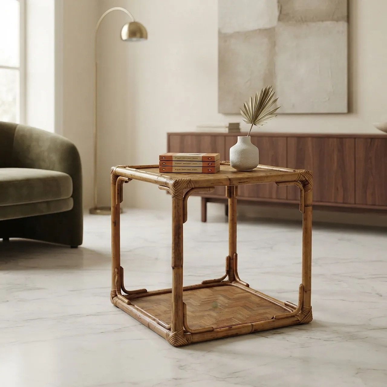 Wicker and bamboo coffee table, late 20th century 2