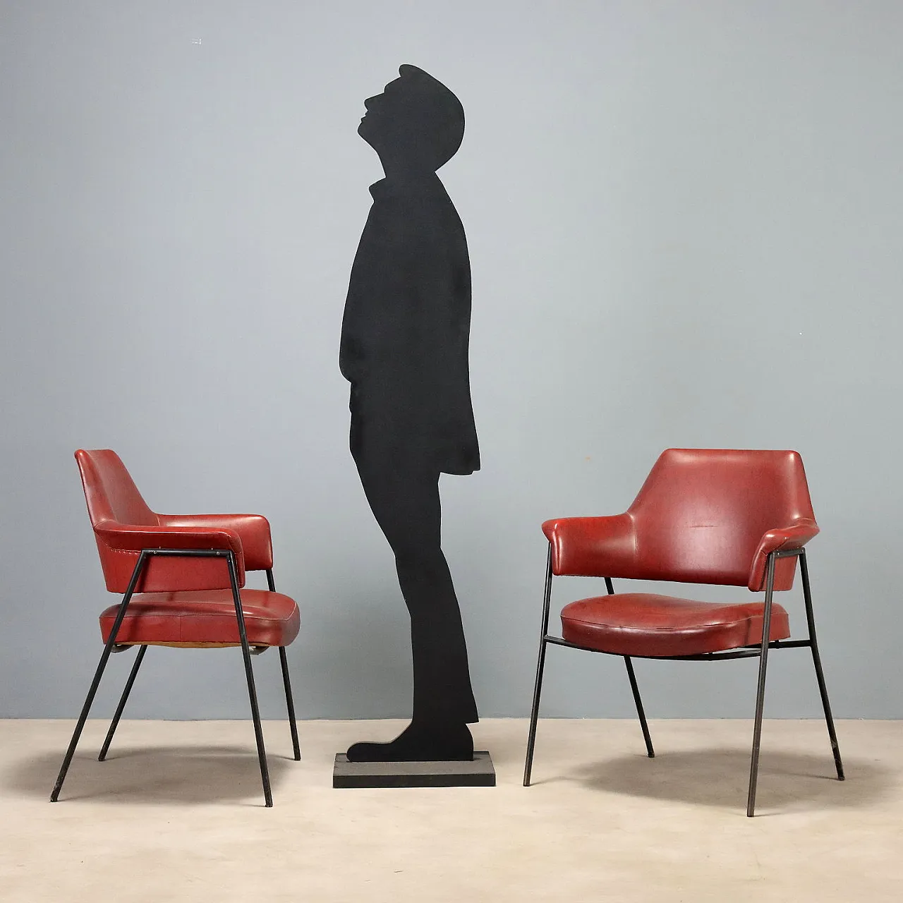 Coppia di poltroncine in metallo e vinile, anni '60 3