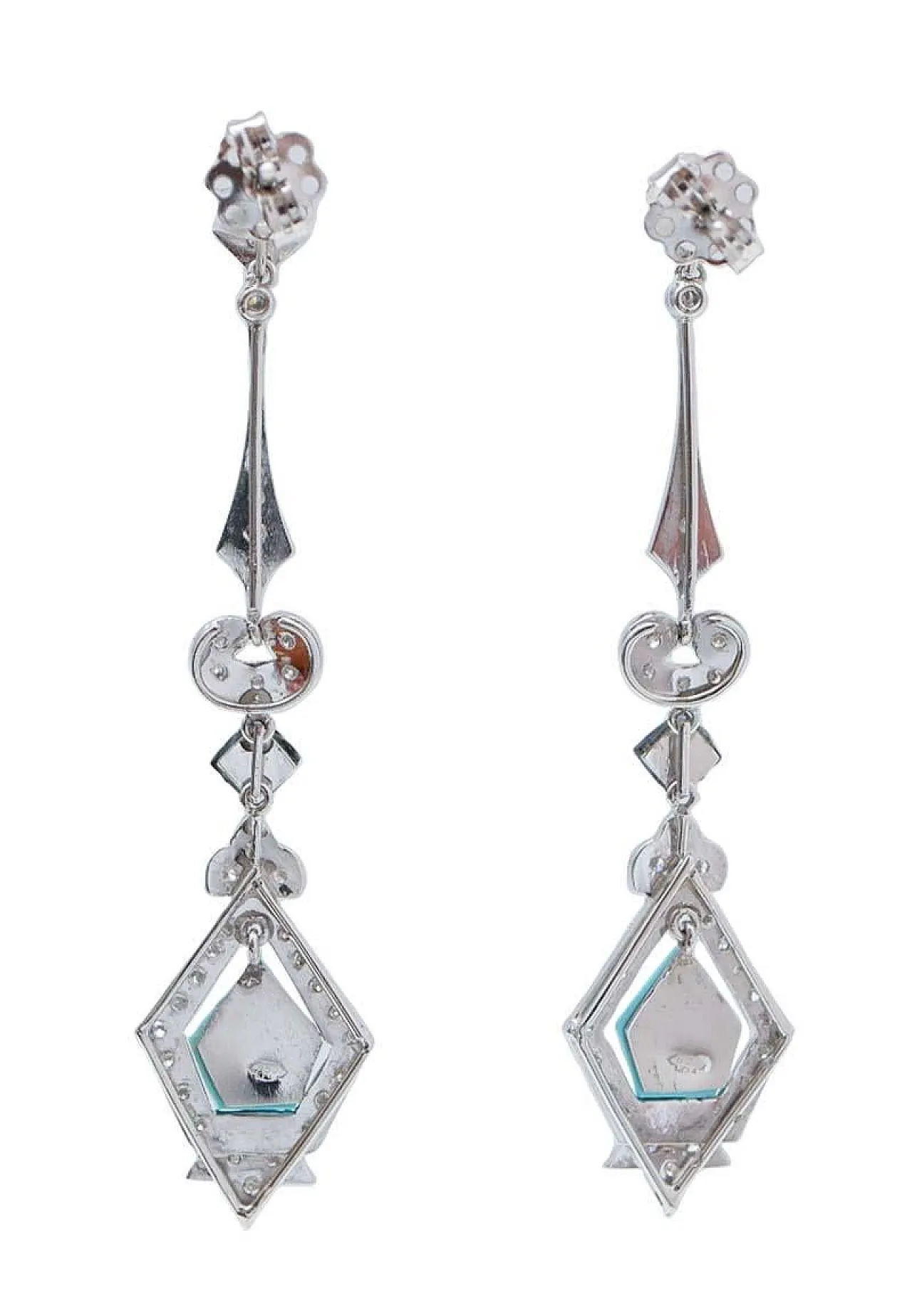 Turquoise, black agate, diamonds, platinum earrings, 1970s 3