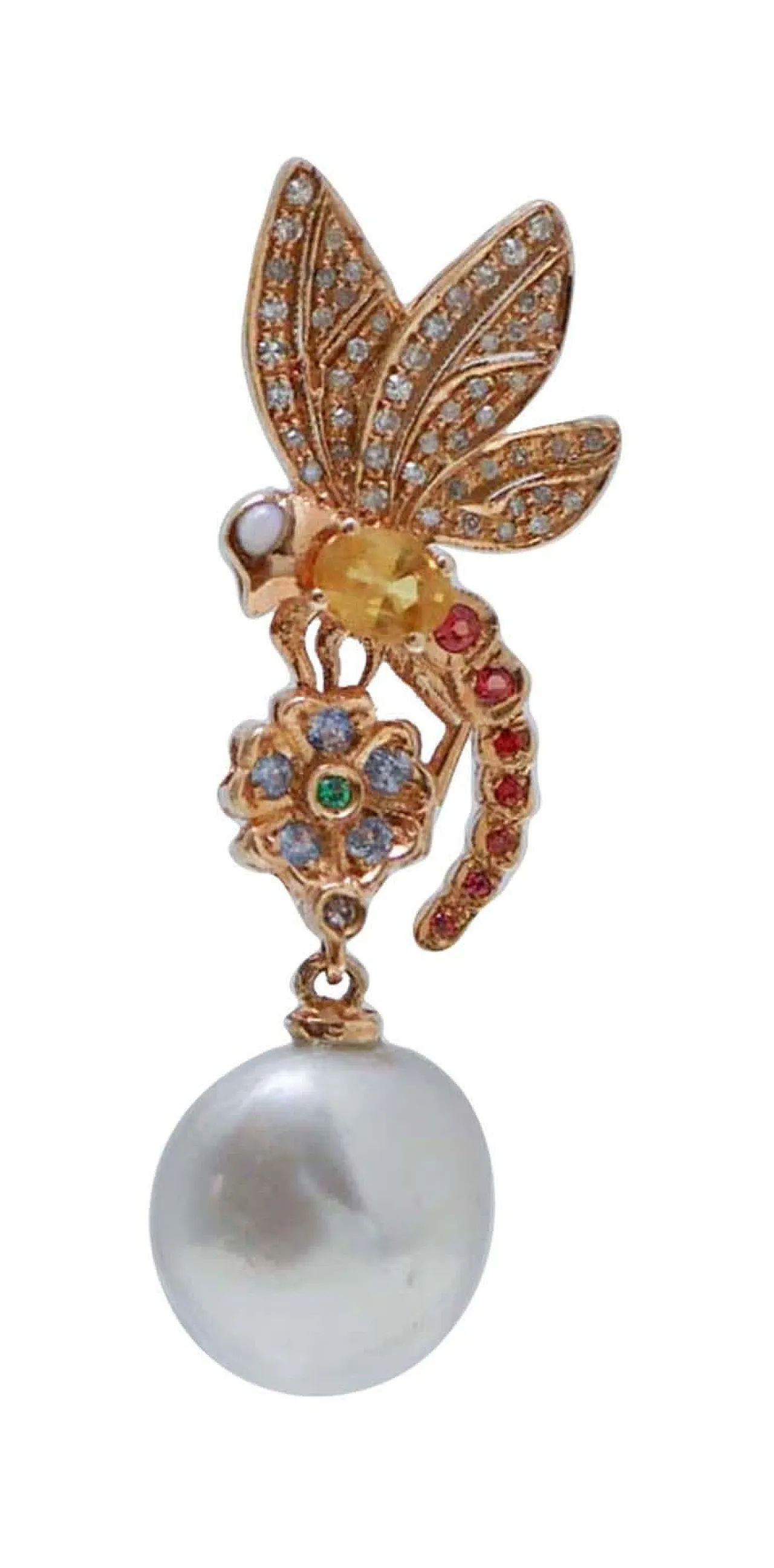 Gray pearls, sapphires, diamonds, opals, 14 Kt  gold earrings, 1970s 2