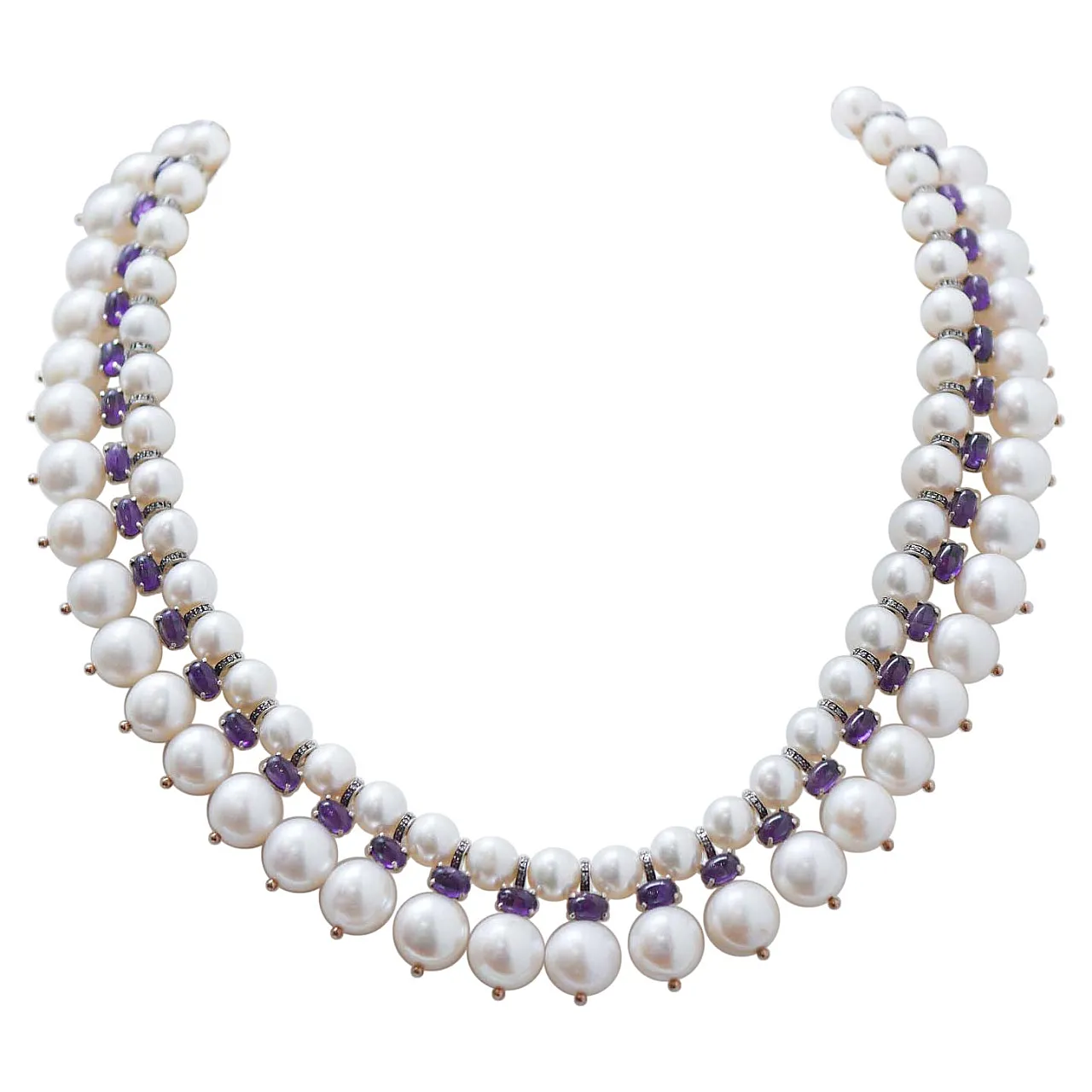 Pearls, amethysts, diamonds, rose gold and silver necklace, 1970s 1