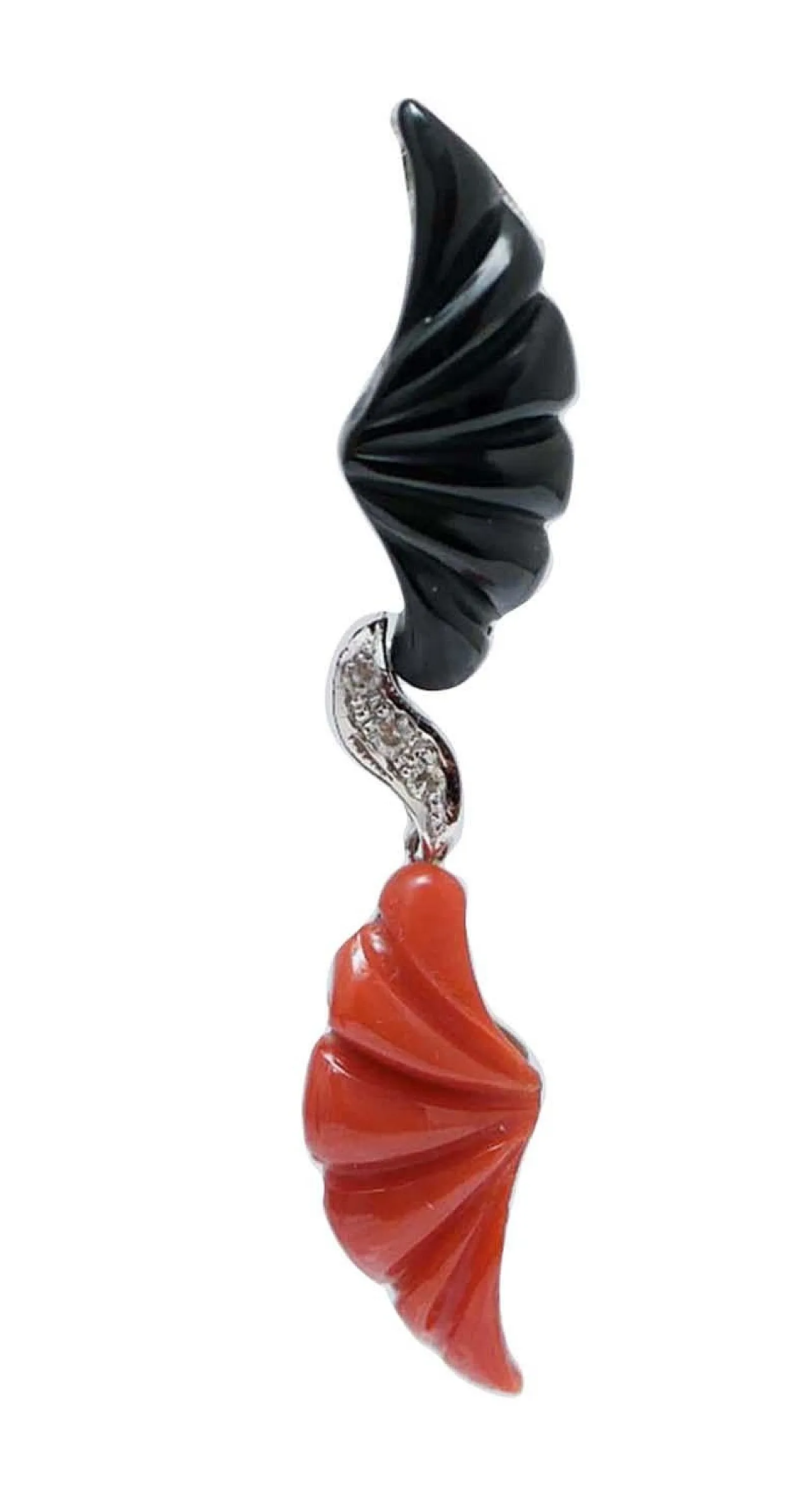 Coral, black agate, diamonds, platinum earrings, 1970s 2