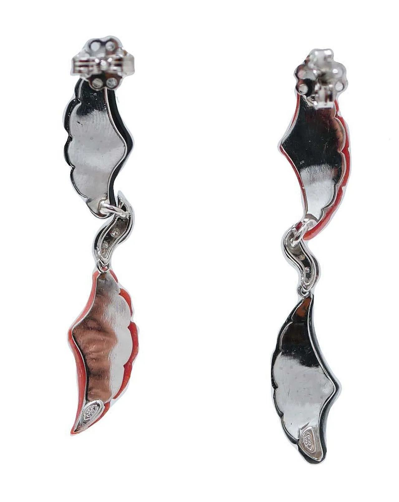 Coral, black agate, diamonds, platinum earrings, 1970s 3