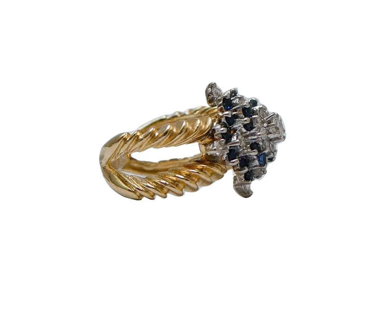 Sapphires, diamonds, 14 karat yellow gold ring, 1950s 2