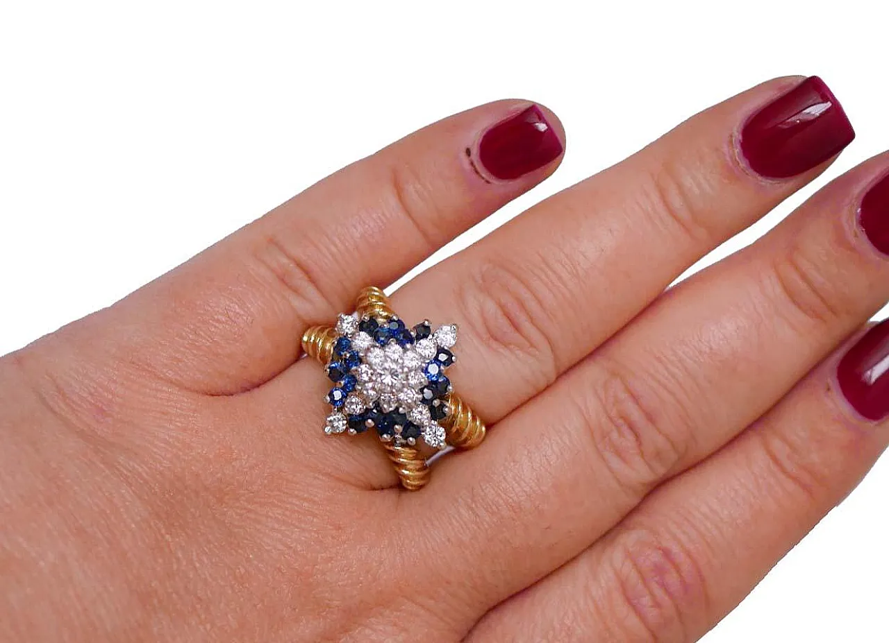 Sapphires, diamonds, 14 karat yellow gold ring, 1950s 5