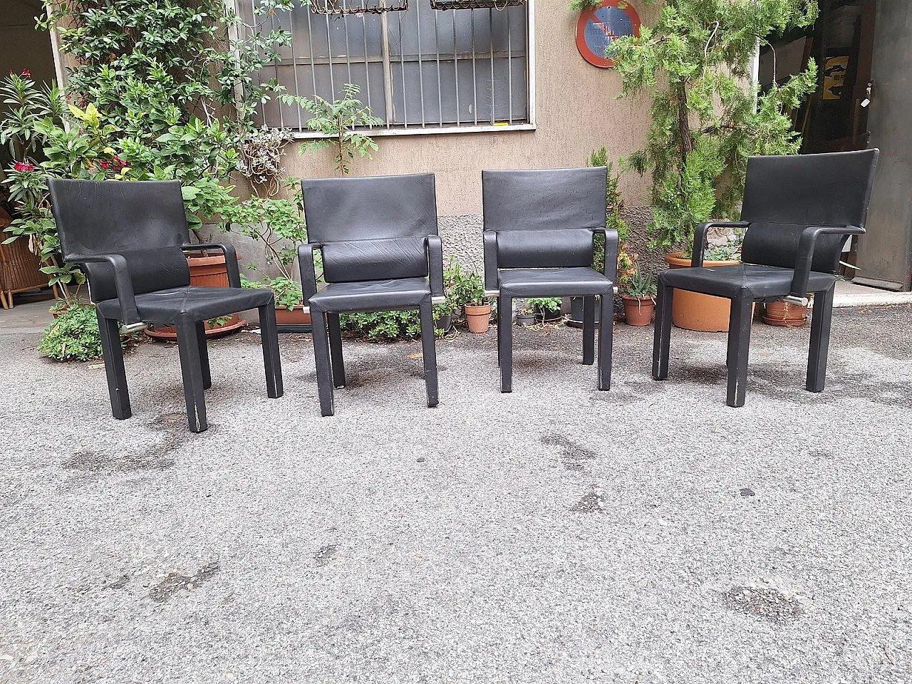 4 Poltrone Arcadia in pelle di Paolo Piva per B&B Italia, anni '80 1