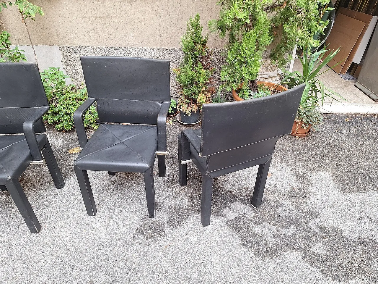 4 Poltrone Arcadia in pelle di Paolo Piva per B&B Italia, anni '80 3