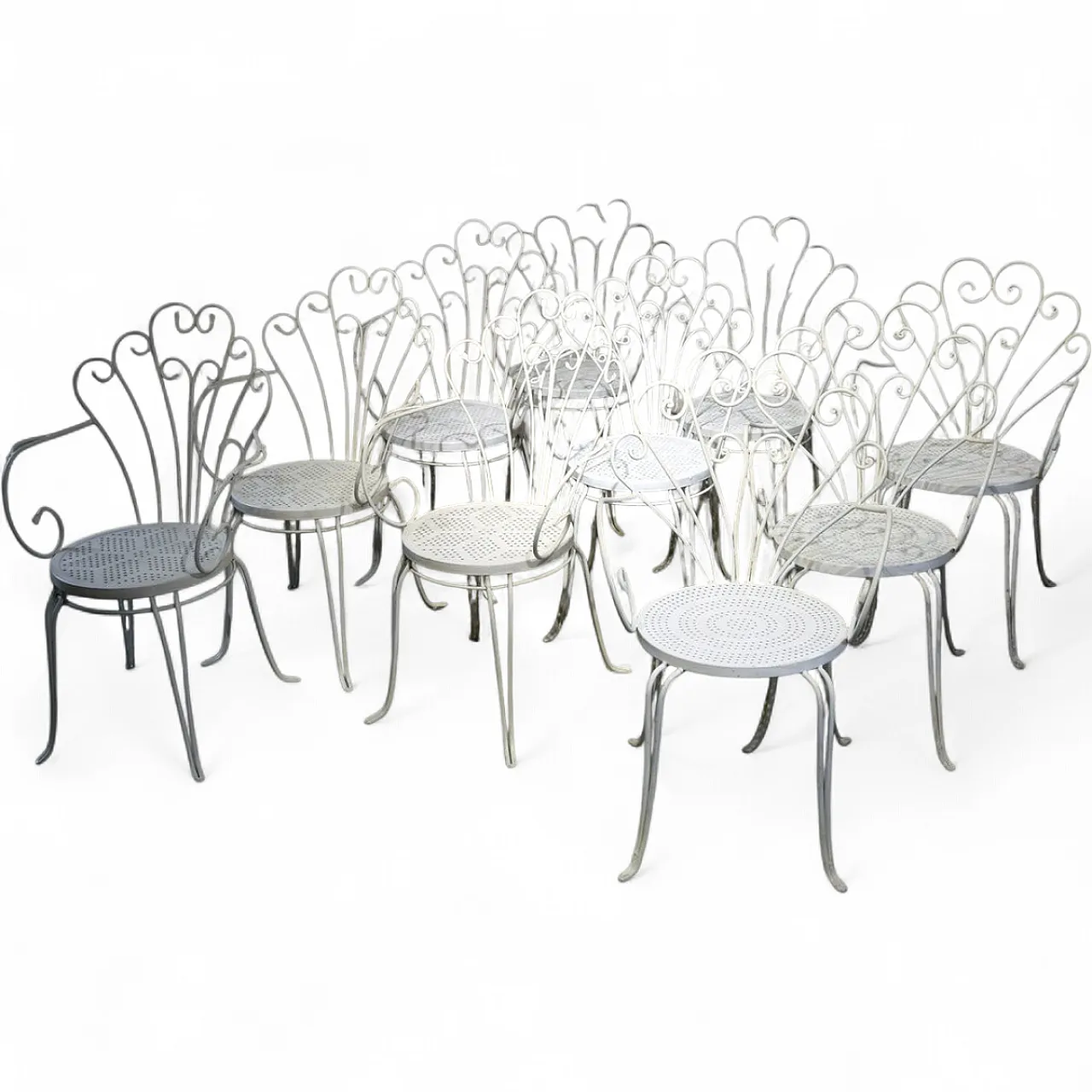 10 Wrought iron garden chairs by Lio Carminati, 1950s 20