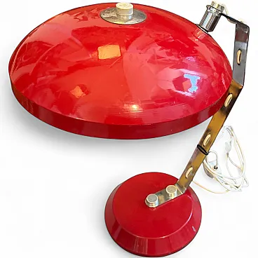 Mid-Century Modern red metal and steel desk lamp, 1960s
