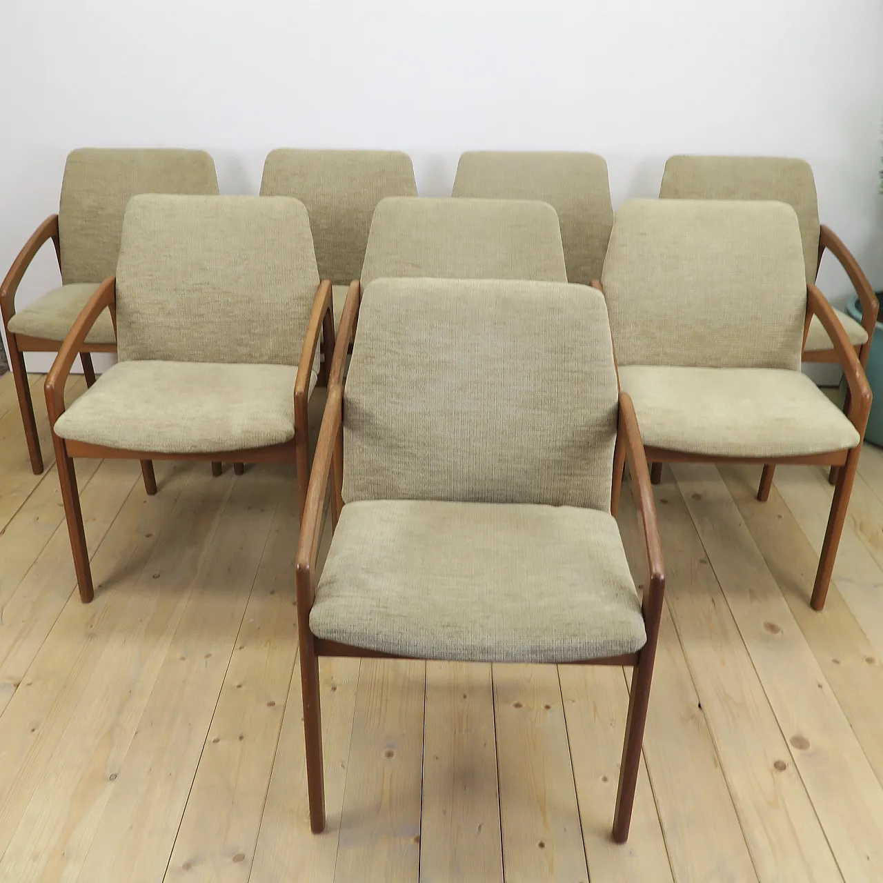8 chairs in teak by Henning Kjærnulf for Korup Stolefabrik, 1970s 5