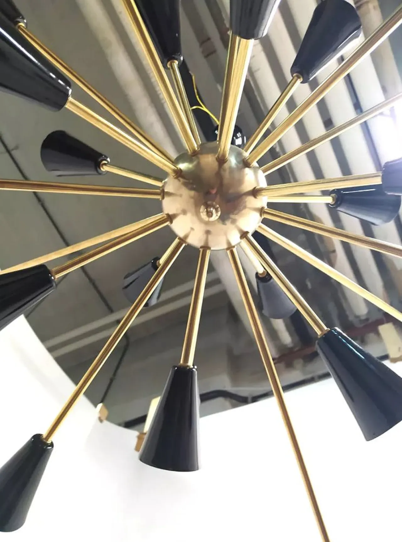 Sputnik brass ceiling lamp, 1950s 5