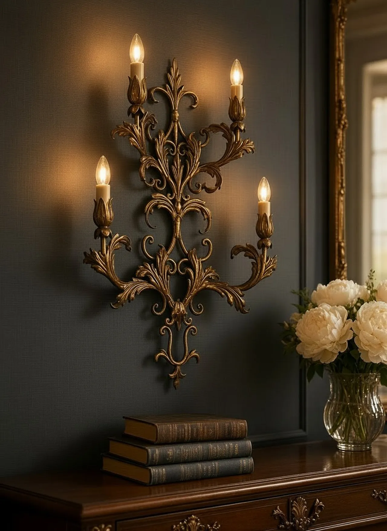 Large golden Florentine wall lights, 1960s, set of 2 2