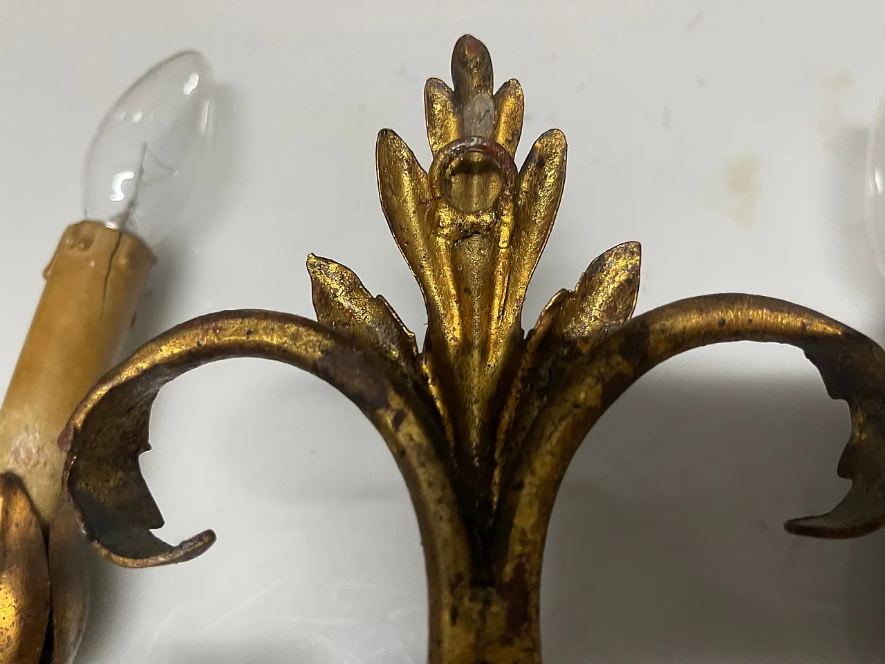 Large golden Florentine wall lights, 1960s, set of 2 3
