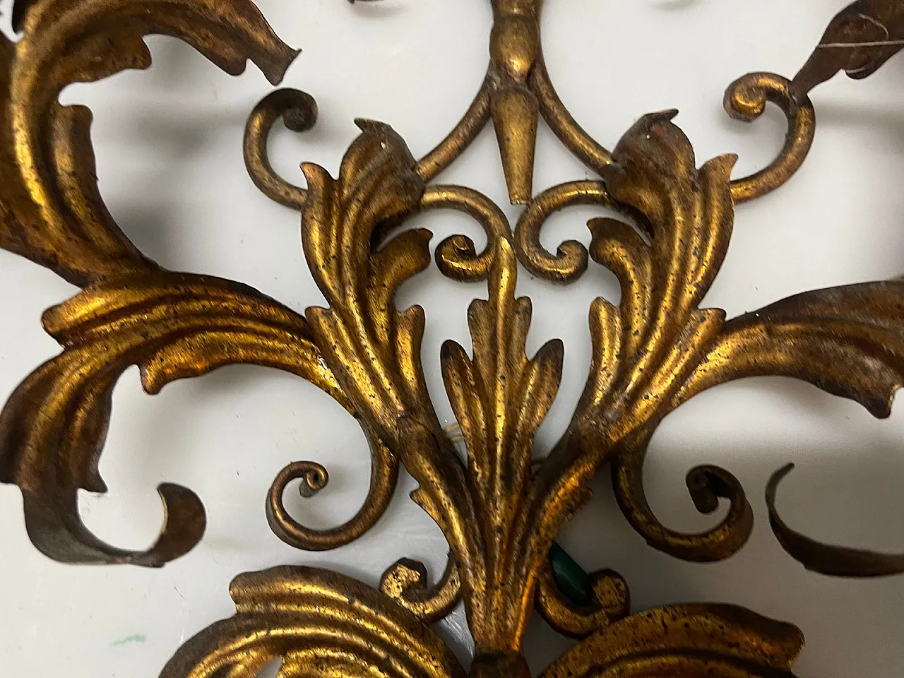 Large golden Florentine wall lights, 1960s, set of 2 5