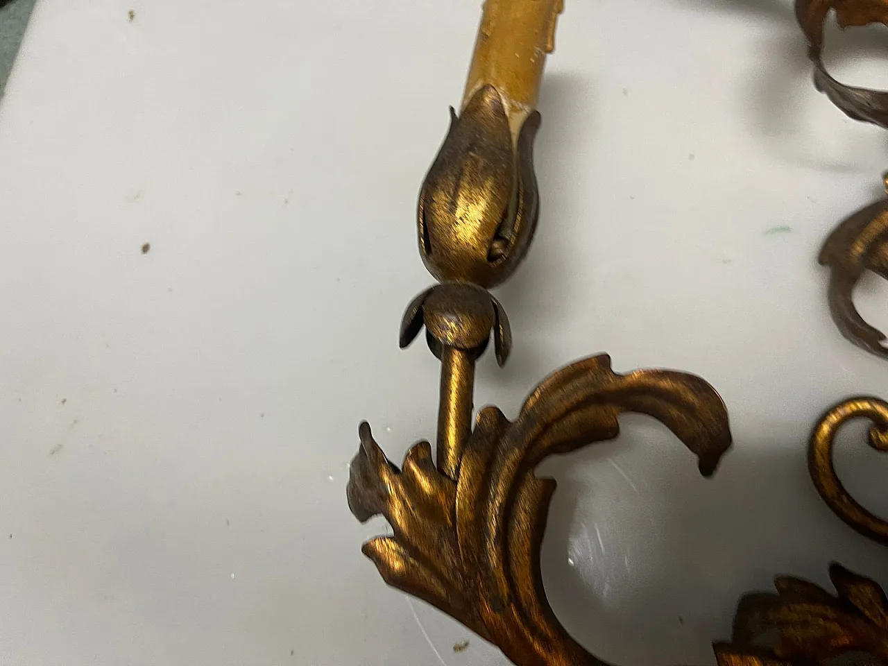 Large golden Florentine wall lights, 1960s, set of 2 6