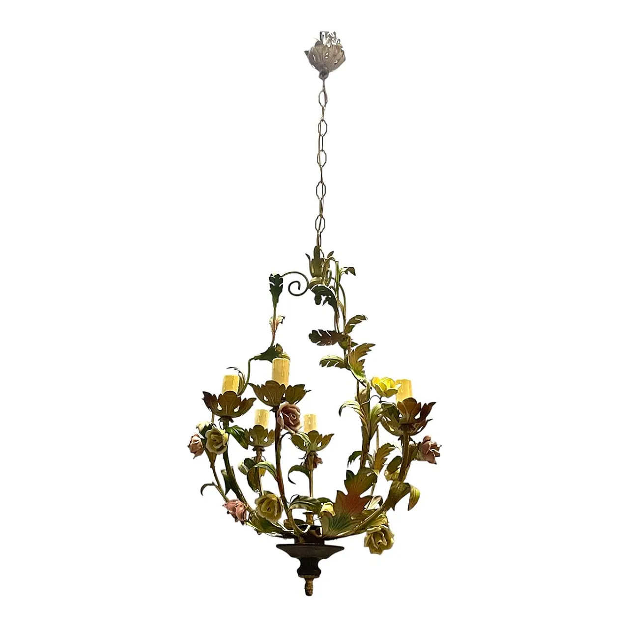 Floral ceramic chandelier, Italy, 1960s 1