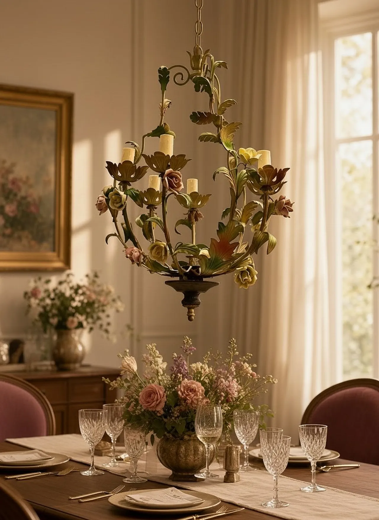Floral ceramic chandelier, Italy, 1960s 2