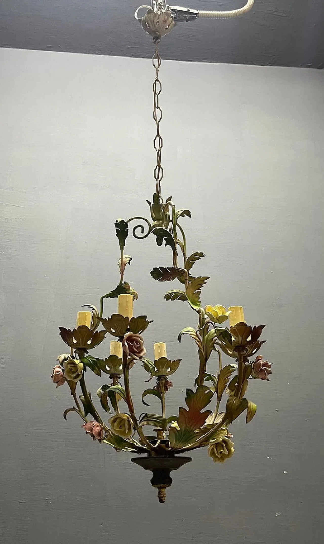 Floral ceramic chandelier, Italy, 1960s 4