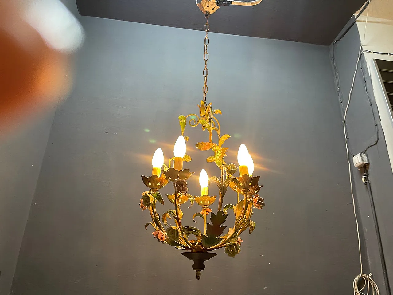 Floral ceramic chandelier, Italy, 1960s 5