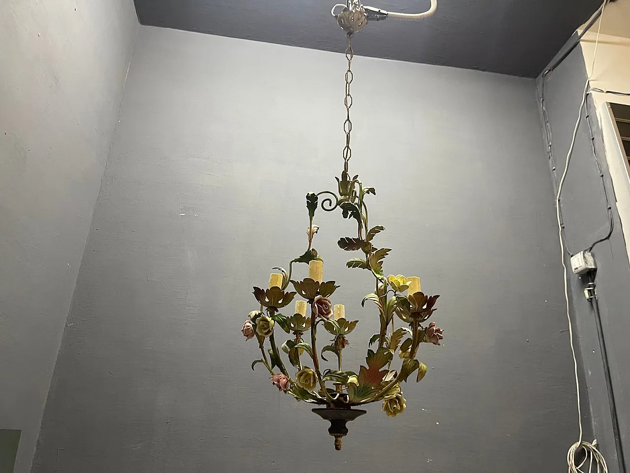 Floral ceramic chandelier, Italy, 1960s 6