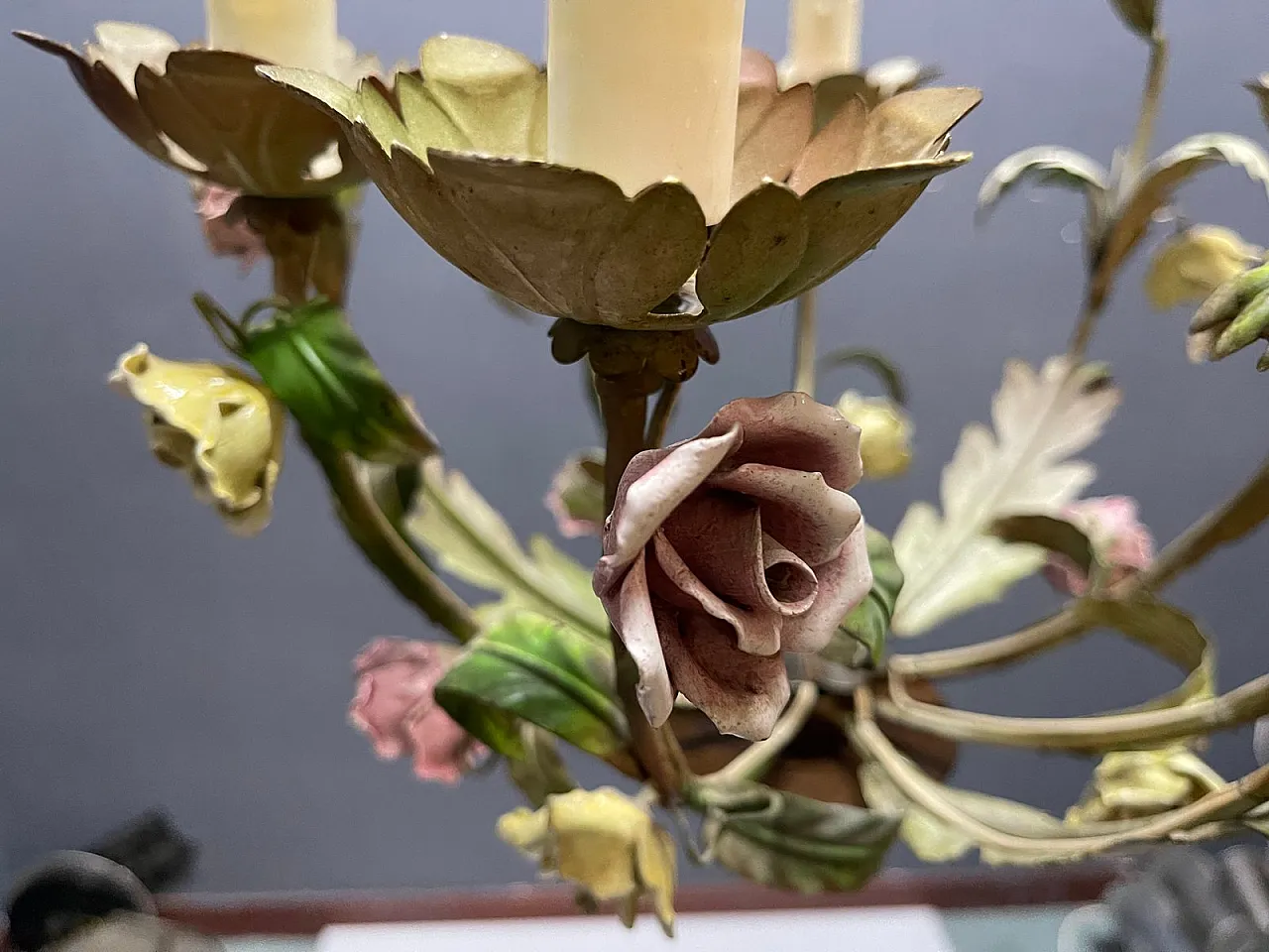 Floral ceramic chandelier, Italy, 1960s 7