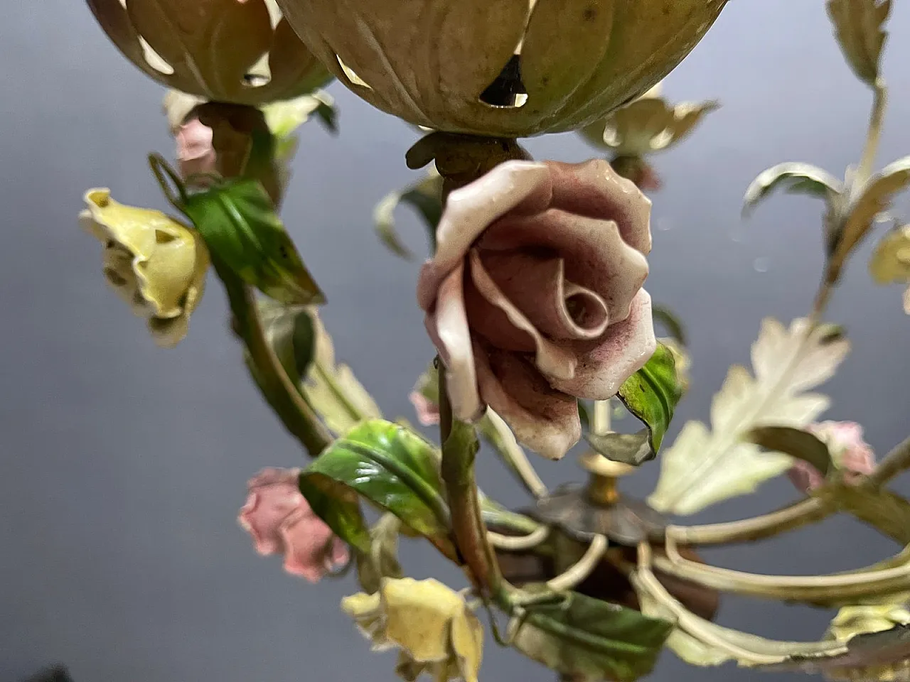 Floral ceramic chandelier, Italy, 1960s 8