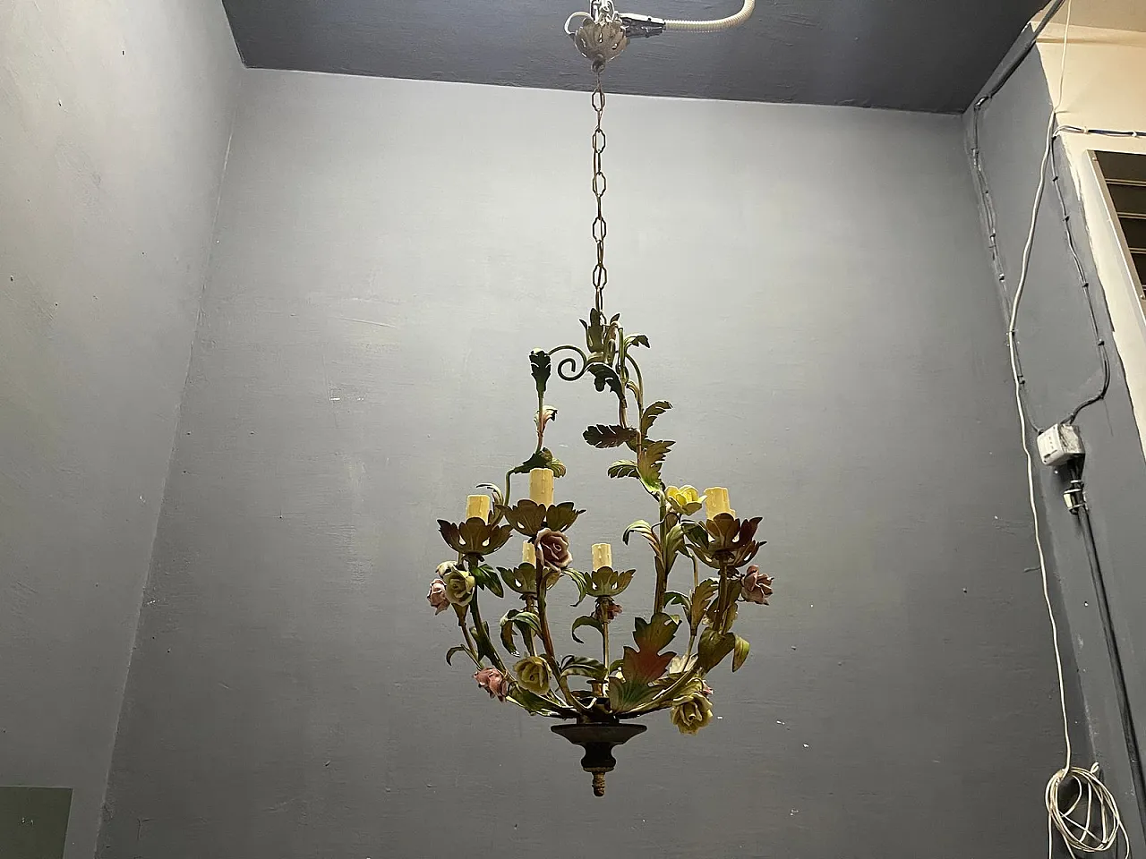 Floral ceramic chandelier, Italy, 1960s 9